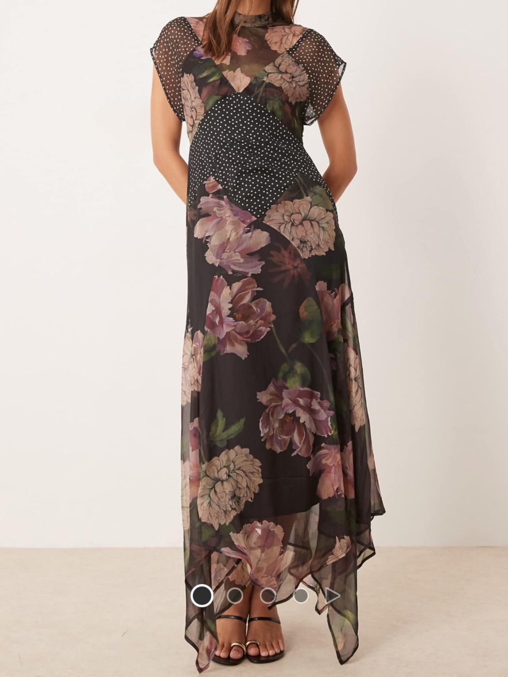 NWT - ASOS Flutter Sleeve High Neck Maxi in Mixed Print